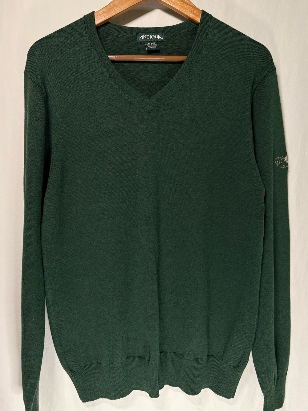 Antigua Men’s Medium Green V Neck Golf Sweater Seven Lakes Country Club Cotton